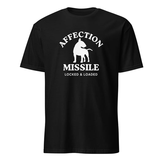 "Affection Missile Locked & Loaded" text and graphic on black t-shirt