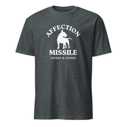 "Affection Missile Locked & Loaded" text and graphic on dark grey t-shirt